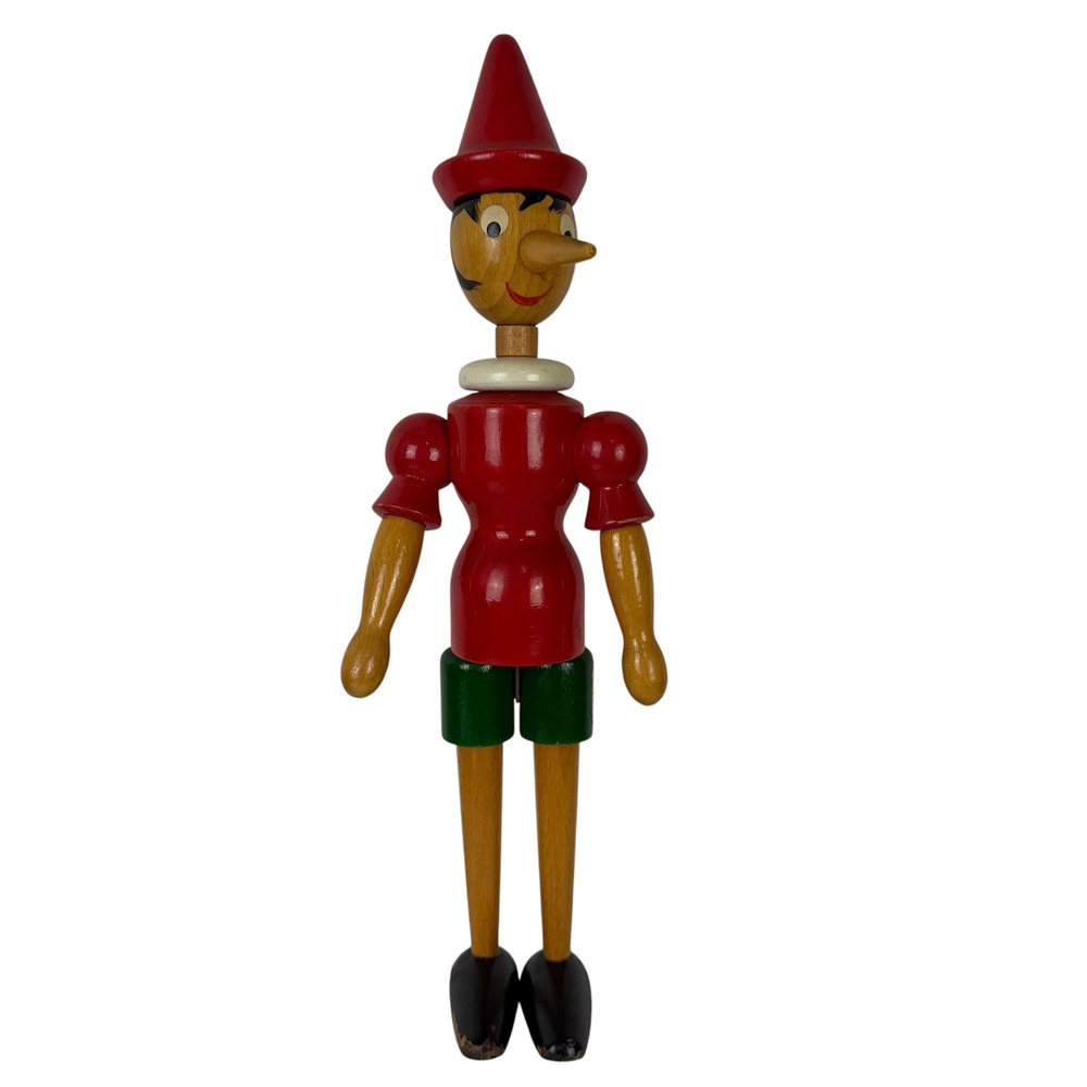 Vintage Galetti Milano Pinocchio Wooden Jointed Puppet‎ Doll Made in Italy 16"